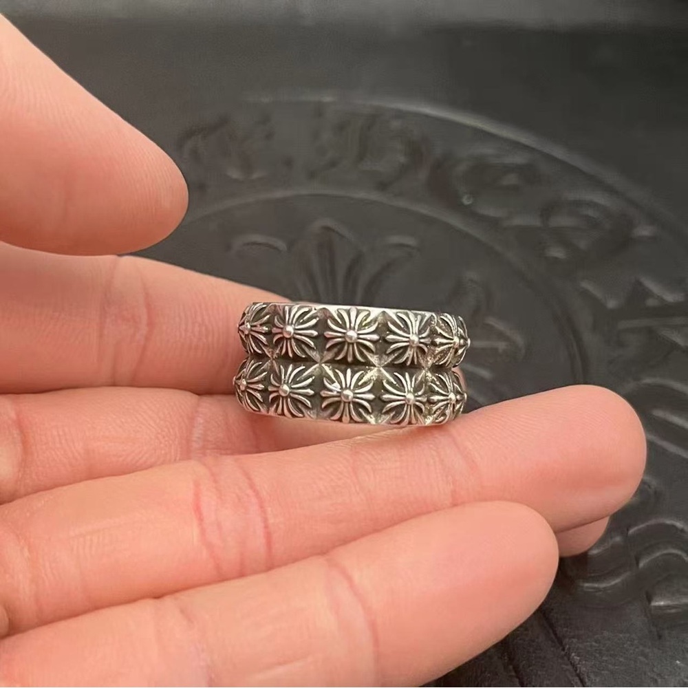 Chrome Hearts Multi Floral Cross Wide Band Ring Vintage Silver Unisex